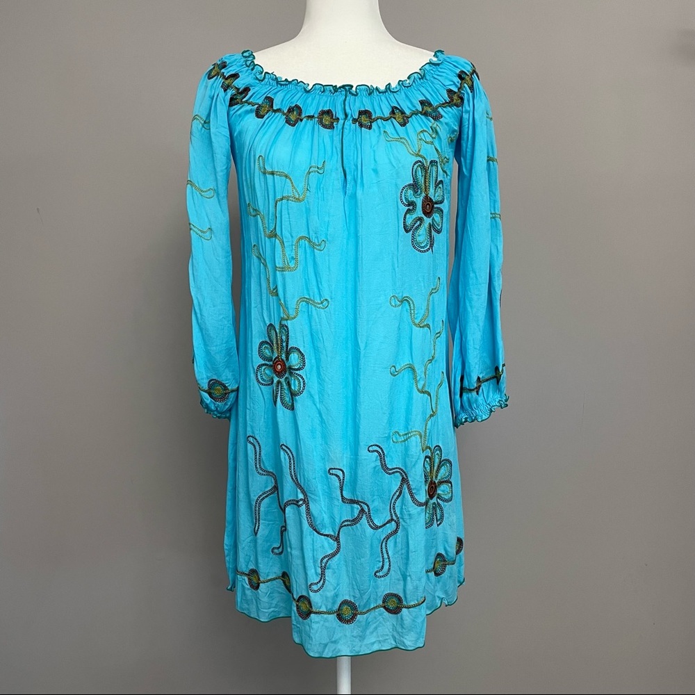 NWOT Poupette St. Barth for Scoop Turquoise Embroidered Tunic/Dress/Swim Cover